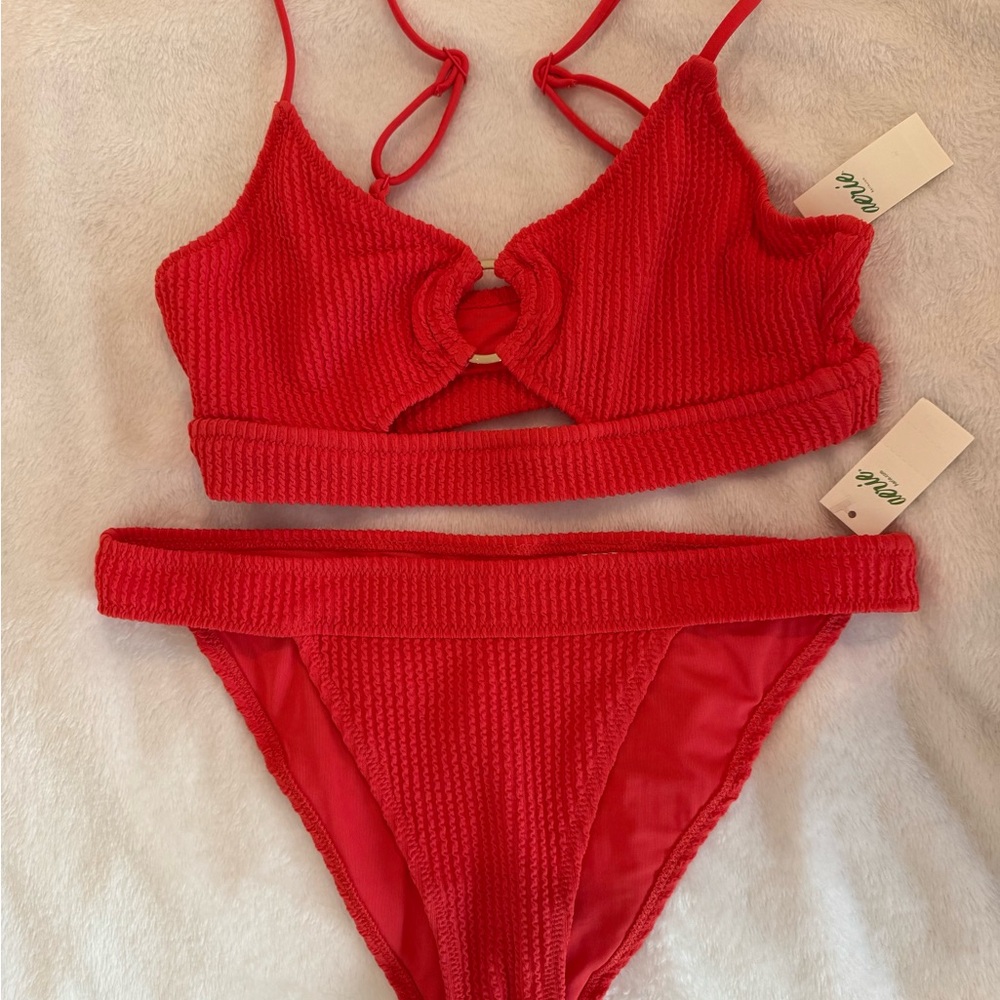 Aerie Red Ribbed Bikini Set